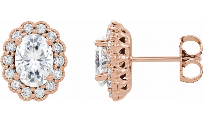 14K Rose 7x5 mm Oval Forever Oneu2122 Moissanite & 3/8 CTW Diamond Earrings