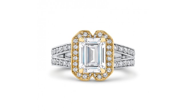 Shah Luxury 14K Two Tone Gold Emerald Diamond Engagement Ring with Split Shank (Semi-Mount)