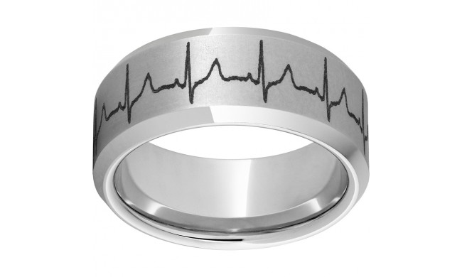 Serinium 10mm Beveled Edge Band with Heartbeat Laser Engraving