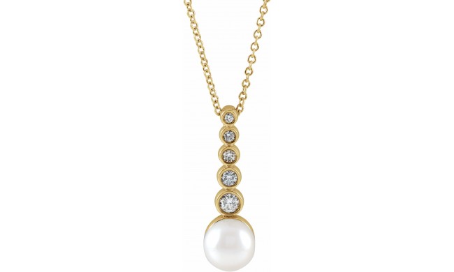 14K Yellow Cultured Akoya Pearl & 1/8 CTW Diamond Bar 16-18 Necklace