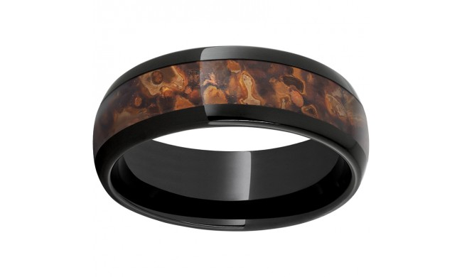 Black Diamond Ceramic Domed Band with  Distressed Copper Inlay