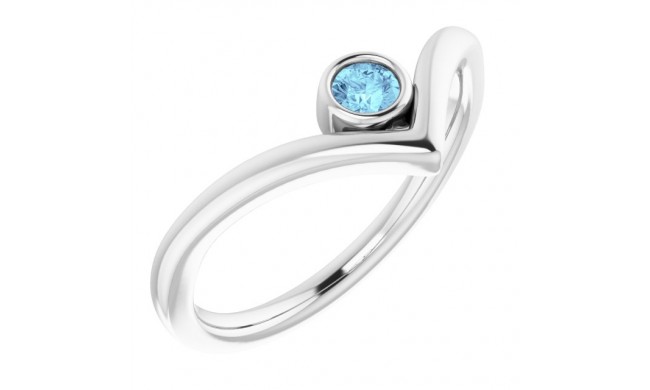 14K White Aquamarine Solitaire Bezel-Set V Ring