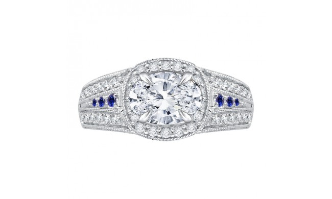 Shah Luxury 14K White Gold Oval Diamond and Sapphire Halo Engagement Ring (Semi-Mount)