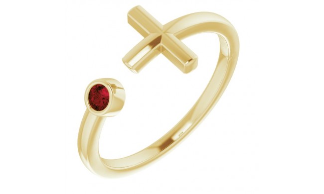 14K Yellow Mozambique Garnet Negative Space Cross Ring