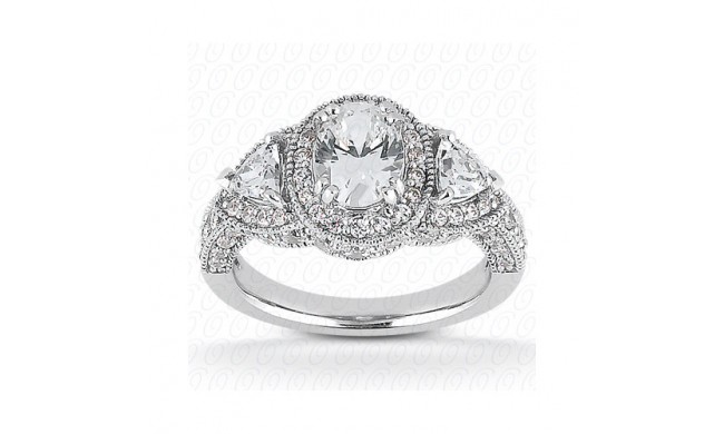 14k White Gold Diamond Semi-Mount 3 Stone Engagement Ring