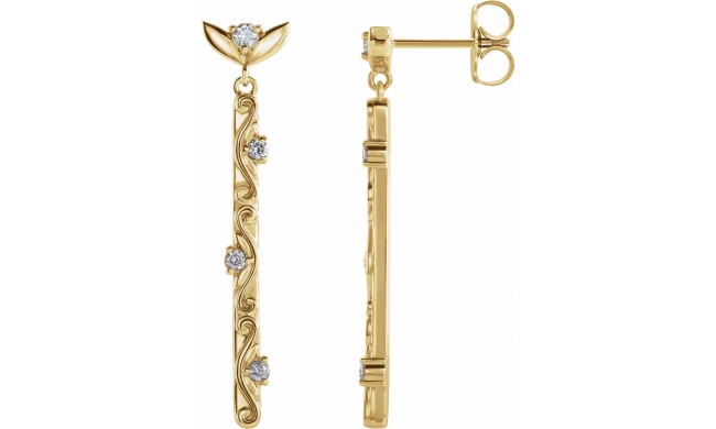 14K Yellow 1/8 CTW Diamond Vintage-Inspired Dangle Earrings