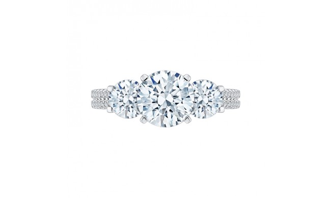 Shah Luxury 14K White Gold Round Cut Diamond Three-Stone Cathedral Style Engagement Ring (Semi-Mount)