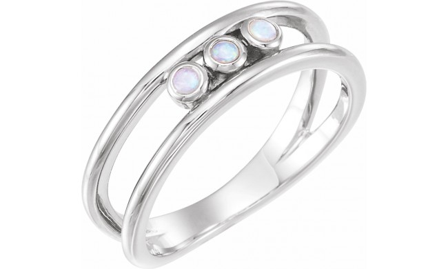 14K White Opal Three-Stone Bezel-Set Ring