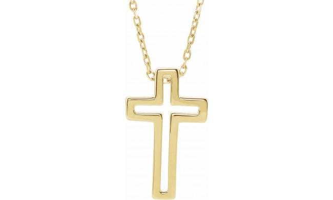 14K Yellow Open Cross 16-18 Necklace