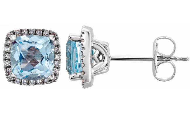 14K White Sky Blue Topaz & 1/8 CTW Diamond Earrings