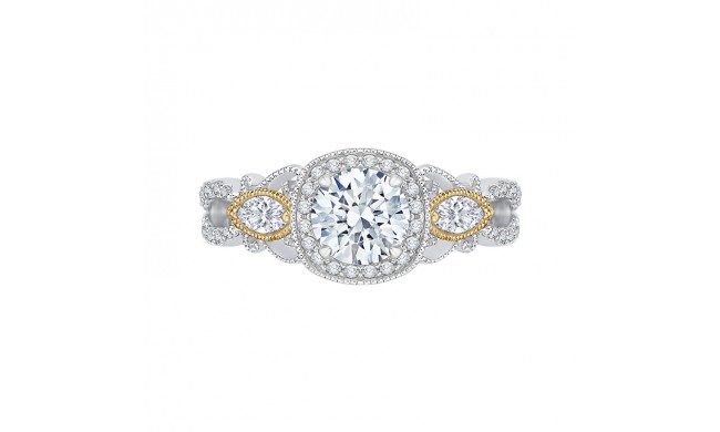 Shah Luxury 14K Tow-Tone Gold Round Diamond Halo Engagement Ring (Semi-Mount)
