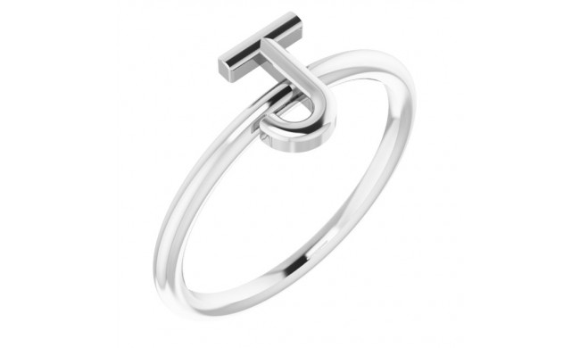 14K White Initial J Ring