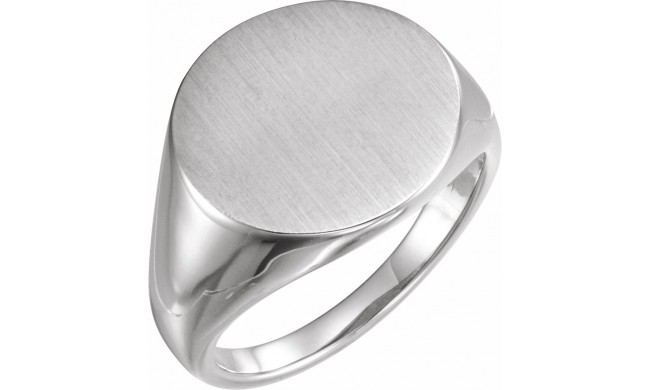 14K White 18 mm Round Signet Ring