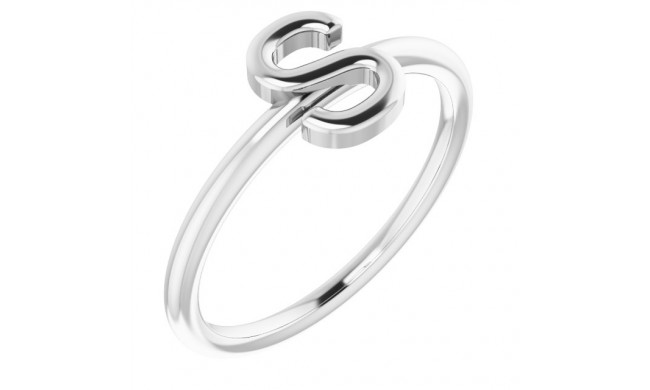 14K White Initial S Ring