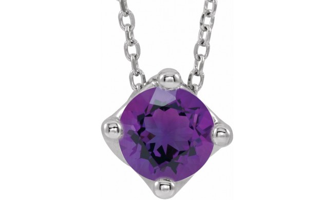 14K White Amethyst Solitaire 16-18 Necklace