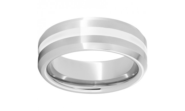 Serinium Beveled Edge Band with 2mm White Enamel Inlay