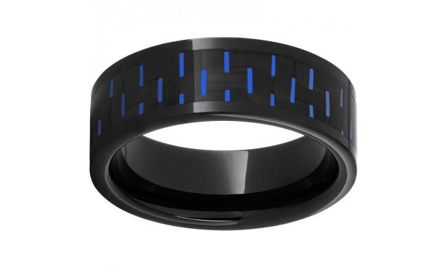 Black Diamond Ceramic Pipe Cut Band with Black and Blue Carbon Fiber Inlay