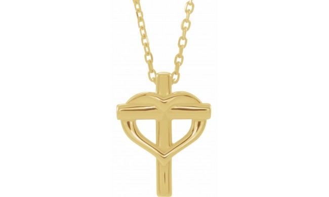 14K Yellow Youth Cross with Heart 15 Necklace