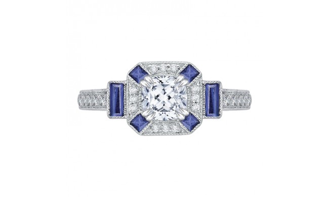 Shah Luxury 14K White Gold Cushion Cut Diamond Halo Engagement Ring with Sapphire (Semi-Mount)