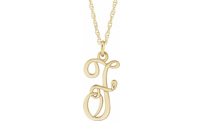14K Yellow Script Initial F 16-18 Necklace
