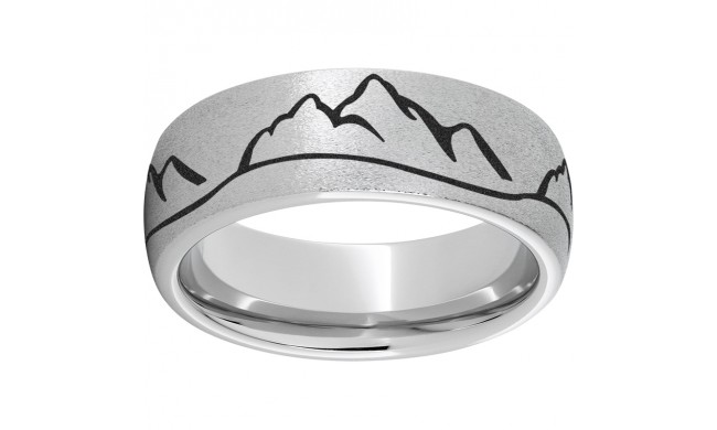 Serinium Domed Band with Stone Finish and Mountain Laser Engraving