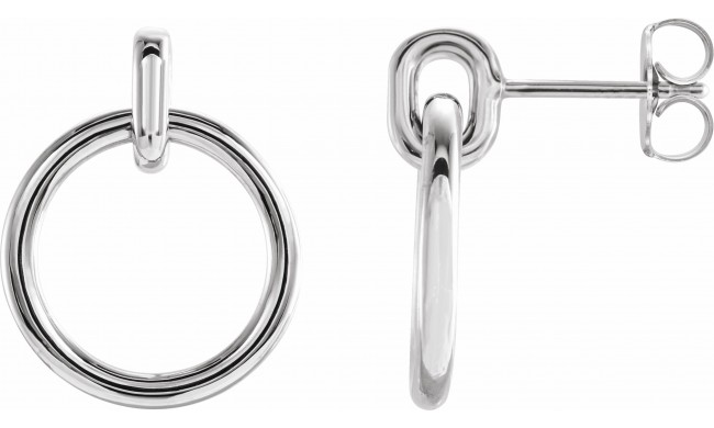 14K White Circle Dangle Earrings