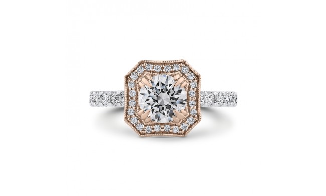 Shah Luxury 14K Two-Tone Gold Round Diamond Halo Engagement Ring (Semi-Mount)
