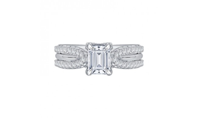 Shah Luxury Emerald Cut Diamond Engagement Ring with Split Shank In 14K White Gold (Semi-Mount)