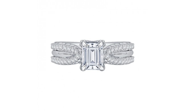 Shah Luxury Emerald Cut Diamond Engagement Ring with Split Shank In 14K White Gold (Semi-Mount)