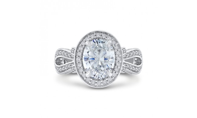 Shah Luxury 14K White Gold Oval Diamond Halo Engagement Ring (Semi-Mount)