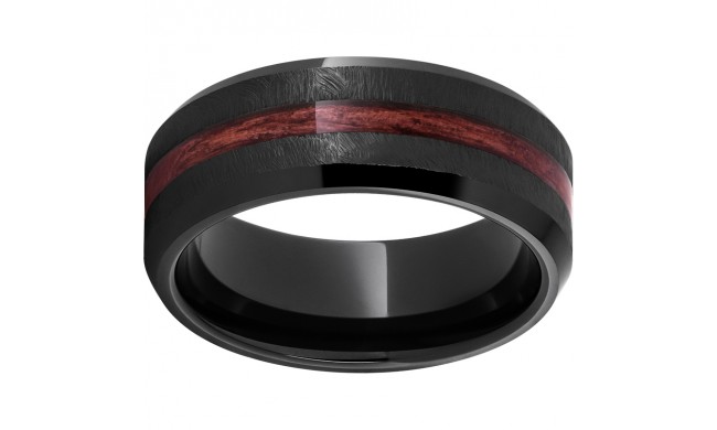 Black Diamond Ceramic Beveled Edge Band with Cabernet Barrel Aged Inlay and Grain Finish