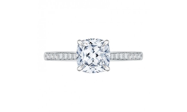 Shah Luxury 14K White Gold Cushion Cut Diamond Solitaire with Accents Engagement Ring (Semi-Mount)