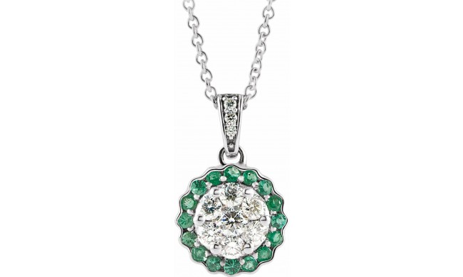 14K White Emerald & 1/3 CTW Diamond Necklace