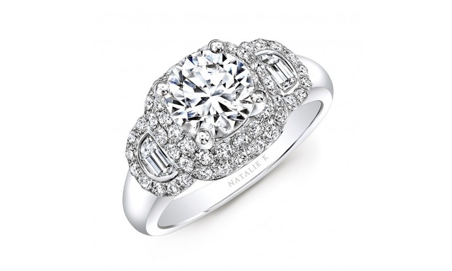 18k White Gold Diamond Half Moon Baguette Diamond Engagement Ring
