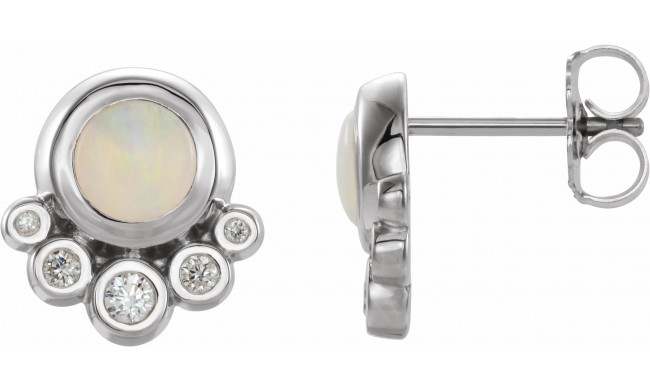 14K White Opal & 1/8 CTW Diamond Earrings