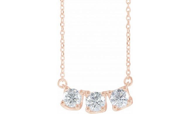 14K Rose 1 CTW Diamond Three-Stone Curved Bar 18 Necklace
