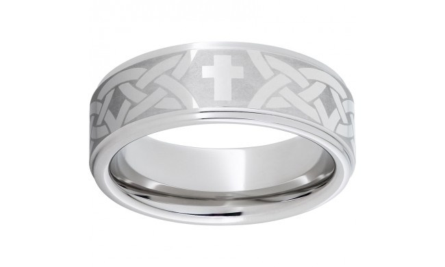 Serinium Flat Band with Grooved Edges and Cross Knot Laser Engraving