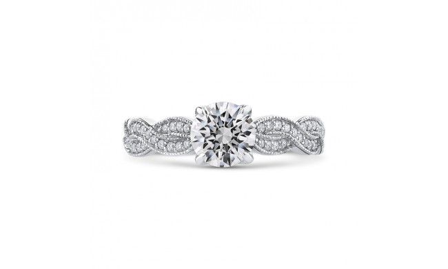 Shah Luxury 14K White Gold Round Diamond Floral Engagement Ring with Criss-Cross Shank (Semi-Mount)