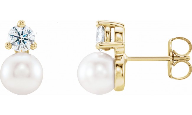 14K Yellow Freshwater Cultured Pearl & 1/5 CTW Diamond Earrings