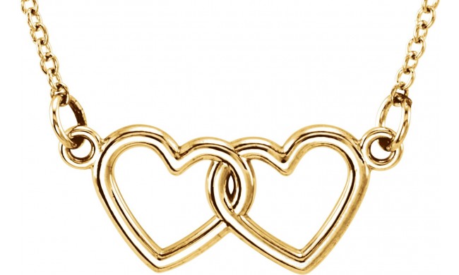 14K Yellow Tiny Poshu00ae Double Heart 16-18 Necklace