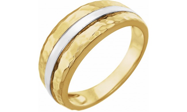 14K Yellow & White Banded Hammered Ring