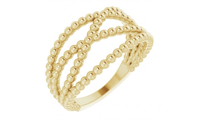 14K Yellow Beaded Criss-Cross Ring