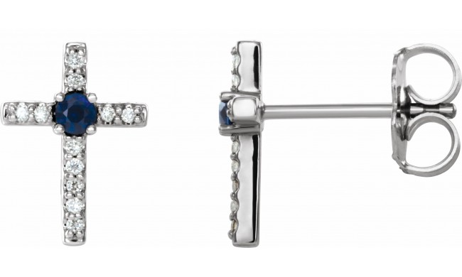14K White Blue Sapphire & .05 CTW Diamond Cross Earrings