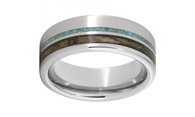 Serinium Pipe Cut Band with Off-Center Bourbon Barrel Aged Inlay & Turquoise Inlay