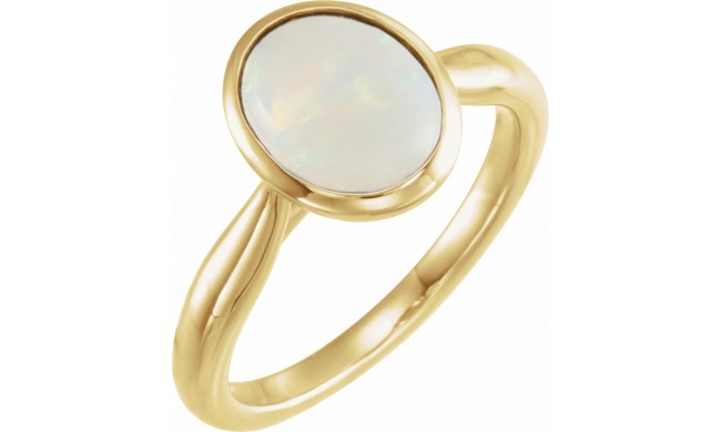 14K Yellow 10x8 mm Oval Cabochon Ethiopian Opal Ring