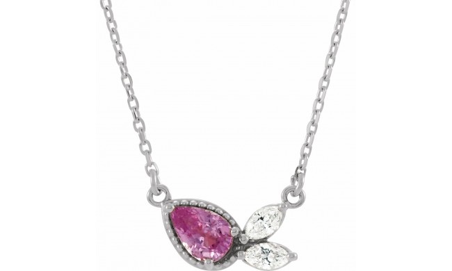 14K White Pink Sapphire & 1/6 CTW Diamond 16 Necklace