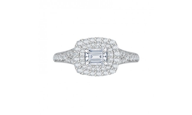Shah Luxury 14K White Gold Emerald Cut Diamond Halo Engagement Ring with Split Shank (Semi-Mount)