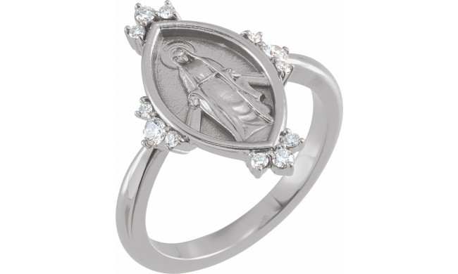 14K White 1/5 CTW Diamond Miraculous Medal Ring