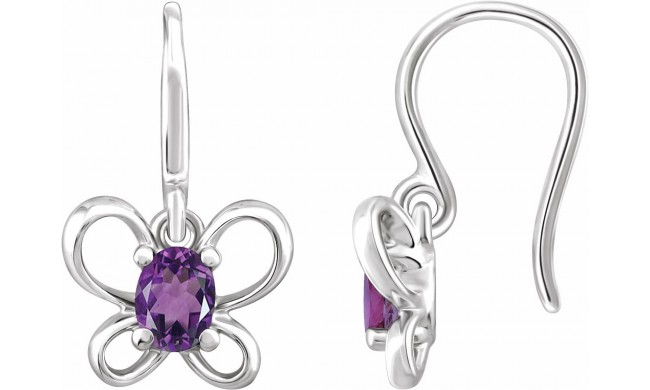 14K White 4x3 mm Oval February Youth Butterfly Birthstone Earrings