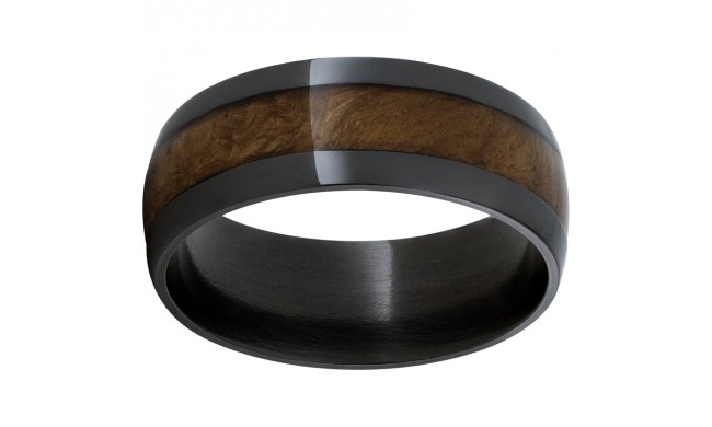 Black Zirconium Domed Band with Red OakBurl Wood Inlay